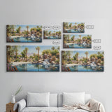 Oasis Wall Art, Palm Trees Art, Lake Art Print, Panoramic Art, Wall Art, Canvas Art, Landscape Art, Gift For Boss, Ranch House Decor