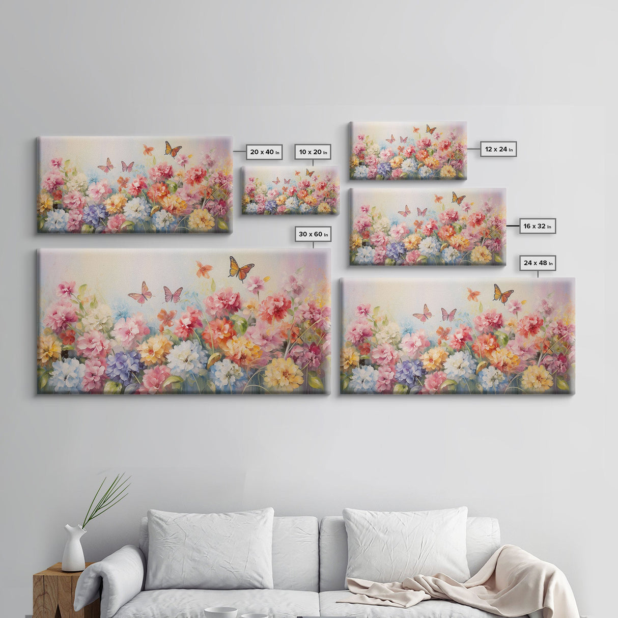 Butterfly Wall Art, Flowers Wall Art, Colorful Fowers, Panoramic Art, Wall Art, Canvas Art, Landscape Art, Meadow Art, Botanical Art