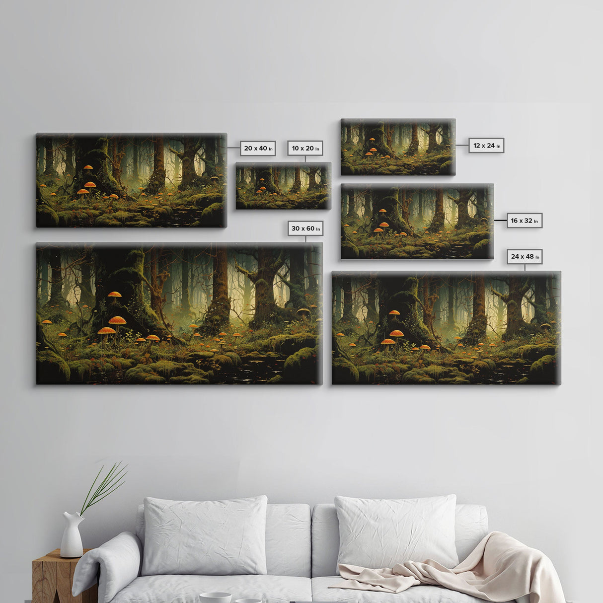 Mushroom Wall Art, Fantasy Forest, Tree Art, Enchanted Forest, Panoramic Art, Wall Art, Canvas Art, Landscape Art, Game Room Decor, Prints