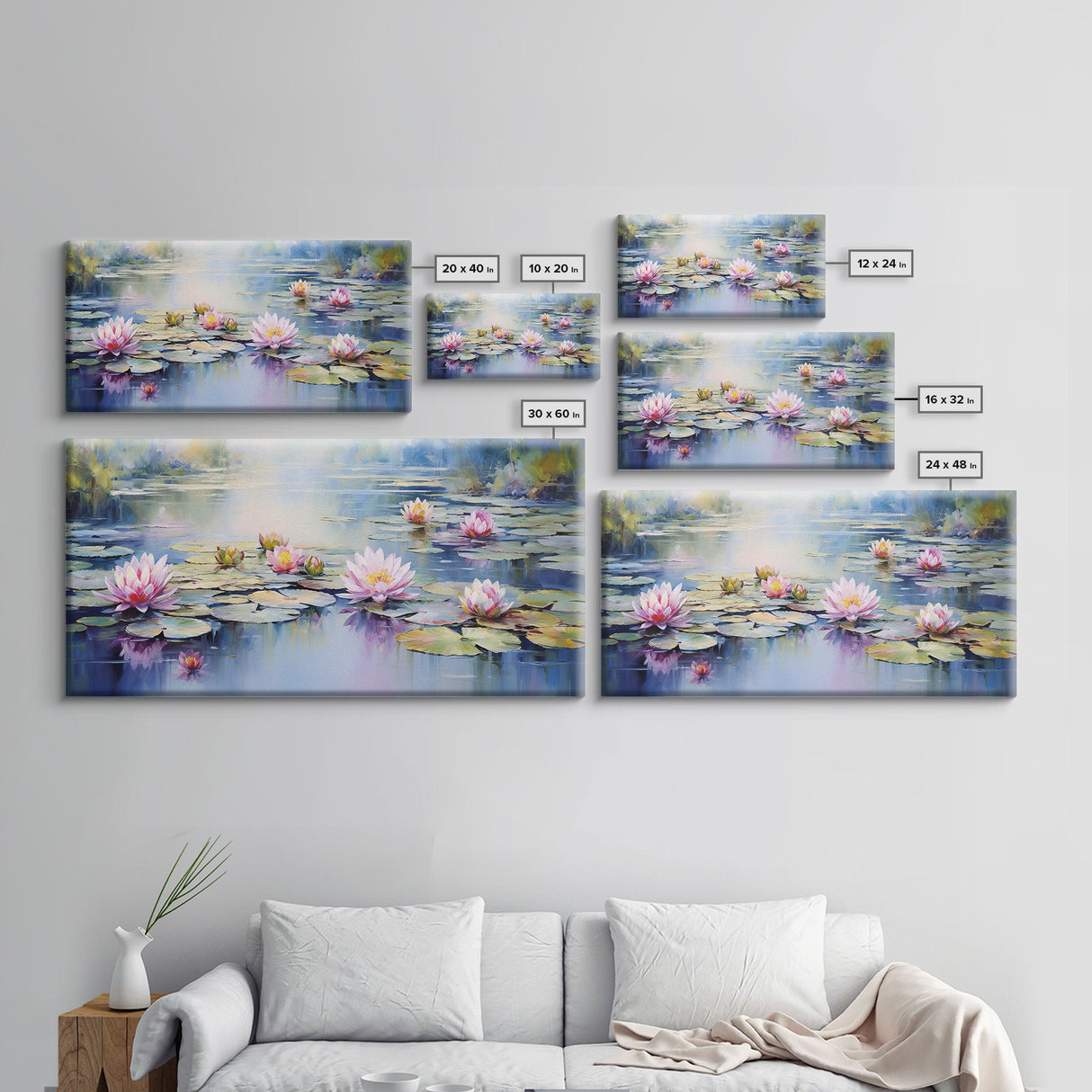 Lake Wall Art, Lotus Wall Art, Lily Pads Art, Panoramic Art, Wall Art, Canvas Art, Landscape Art, Going Away Gift, Office Wall Art, RV Decor