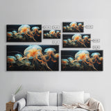 Jelly Fish  Art, Ocean Wall Art, Orange Jelly Fish, Panoramic Art, Wall Art, Canvas Art, Landscape Art, Gift For Boss, Teen Boy Room Decor