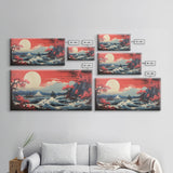 Japanese Art, Sun Wall Art, Ocean Wall Art, Japanese Landscape, Panoramic Art, Wall Art, Canvas Art, Landscape Art, Game Room Decor, Prints