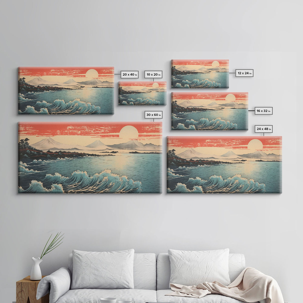 Ocean Waves Art, Japanese Landscape, Sunrise Wall Art, Panoramic Art, Wall Art, Canvas Art, Landscape Art, College Dorm Decor, Travel Print