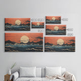 Japanese Wall Art, Ocean Waves Art, Sunrise Wall Art, Panoramic Art, Wall Art, Canvas Art, Landscape Art, First Home Gift, Nerdy Home Decor