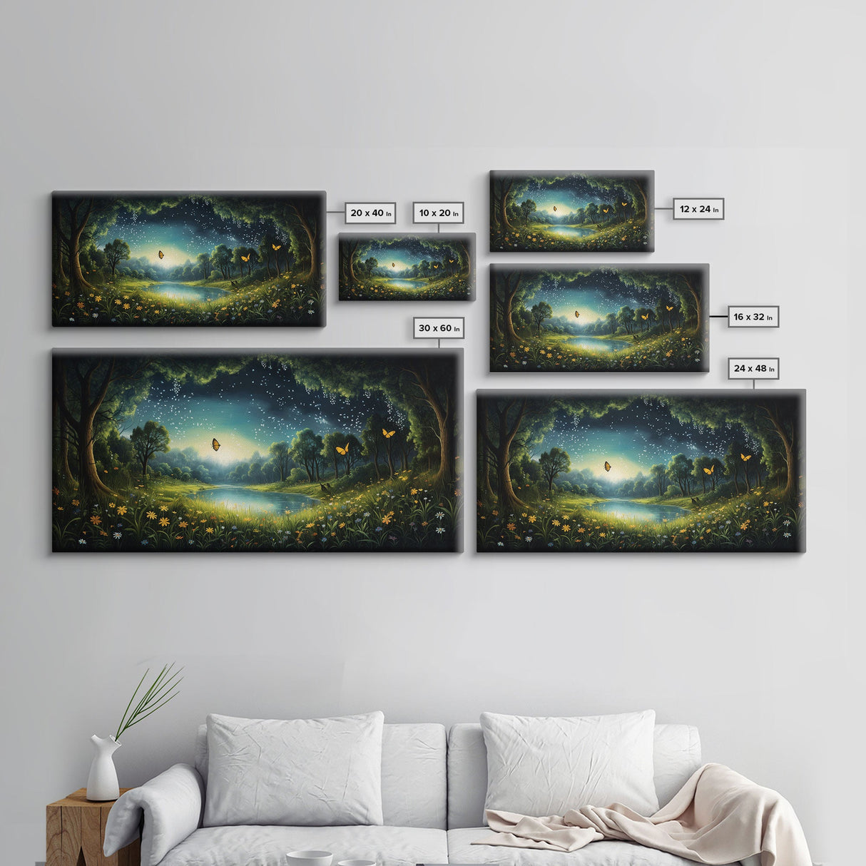 Enchanted Forest, Wildflower Meadow, Butterfly Art, Panoramic Art, Wall Art, Canvas Art, Landscape Art, Landscape Print, Nursery Wall Art