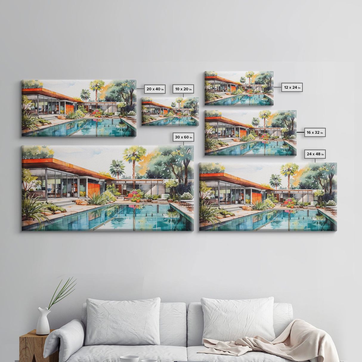 Architectural Print, House Portrait, Watercolor House, Panoramic Art, Wall Art, Canvas Art, Landscape Art, Realtor Thank You, Above Bed Art