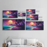 Outrun Vibes, Sunset Over The City and Beach, Palm Tree Decor, Game Room Art, Aesthetic Posters, Retro Art, 80s Vibes, 80s Art