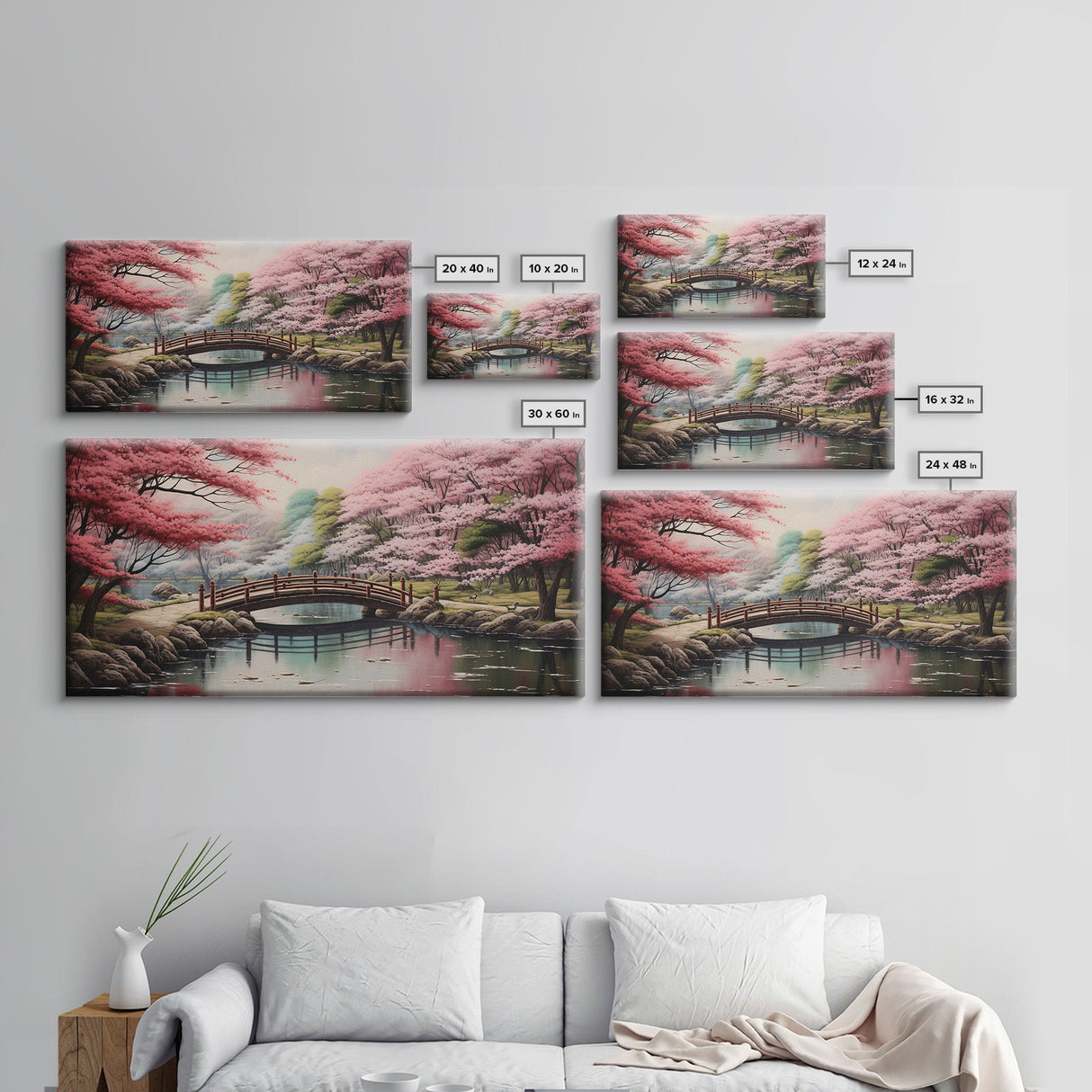 Cherry Blossoms, Japanese Wall Art, River Wall Art, Panoramic Art, Wall Art, Canvas Art, Landscape Art, Living Room Art, Tiny House Décor