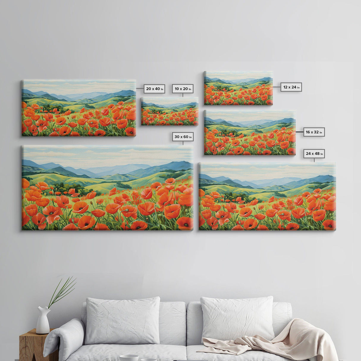 Meadow Wall Art, Poppies Wall Print, Red Flowers, Panoramic Art, Wall Art, Canvas Art, Landscape Art, Going Away Gift, New Home Gift