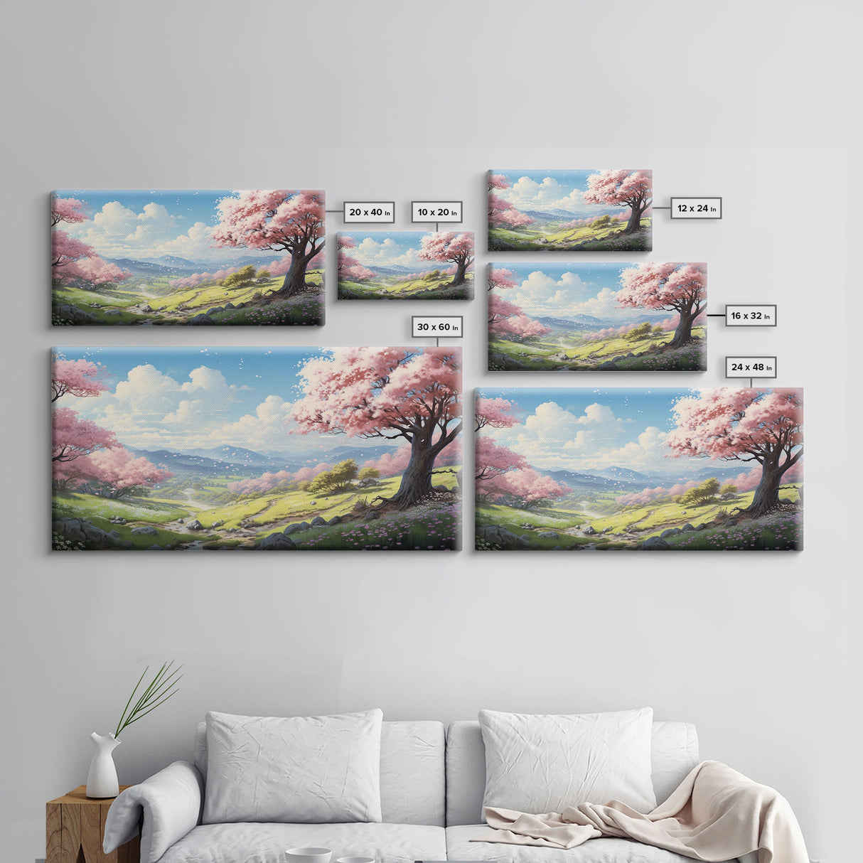 Cherry Blossom Art, Mountains Wall Art, Spring Art, Panoramic Art, Wall Art, Canvas Art, Landscape Art, Teacher Gift, Family Room Art