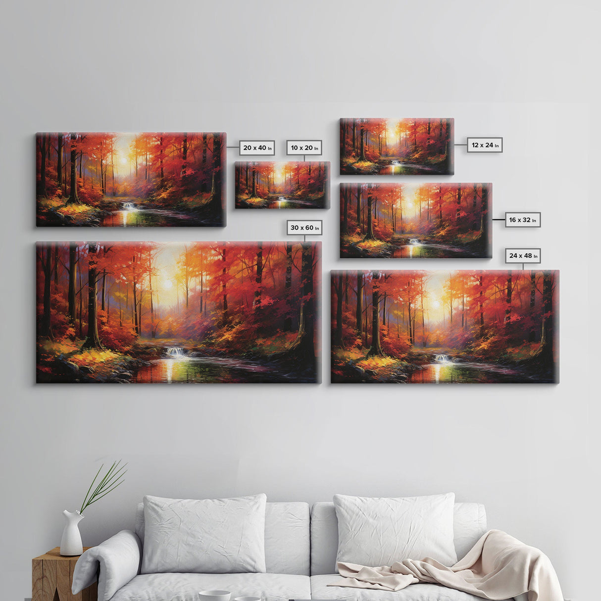 Forest Wall Art, Autumn Art, Sunset Wall Art, Lake Art Panoramic Art, Wall Art, Canvas Art, Landscape Art, Tiny House Decor, Game Room Decor