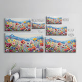 Pansies Wall Art, Spring Meadow Print, Wildflower Meadow, Panoramic Art, Wall Art, Canvas Art, Landscape Art, New Home Gift, Above Bed Decor