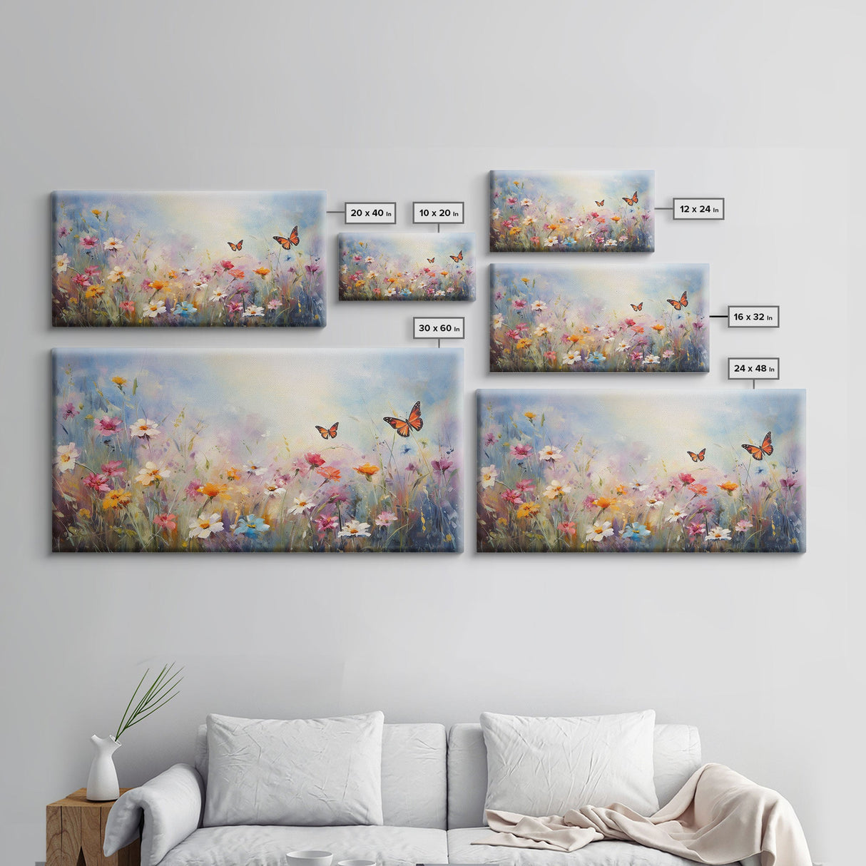 Butterflies Wall Art, Wildflower Meadow, Panoramic Art, Wall Art, Canvas Art, Landscape Art, Spring Meadow Print, Wife Gift, Boho Wall Art