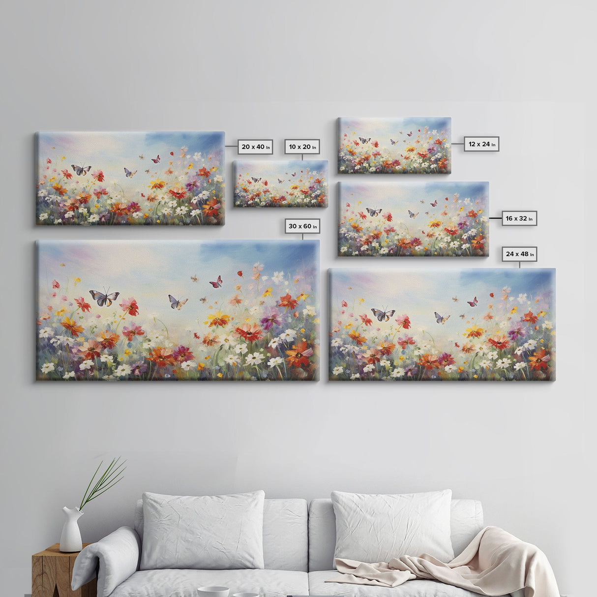 Spring Meadow Print, Butterflies Wall Art, Panoramic Art, Wall Art, Canvas Art, Landscape Art, Wildflower Meadow, Teacher Gift, Kitchen Art