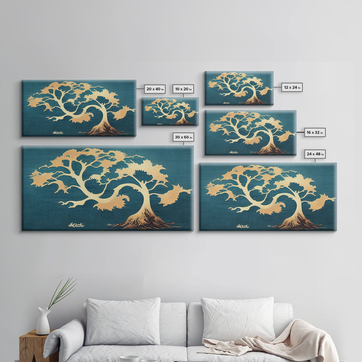 Japanese Bonsai Tree Abstract Art, ready to hang canvas print, cool unique wall decor, framed wall art, Living Room Wall Decor