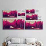 Fuchsia Forest, Surreal Abstract Trippy Psychedelic Art, Ready To Hang Canvas Print, Framed Wall Art