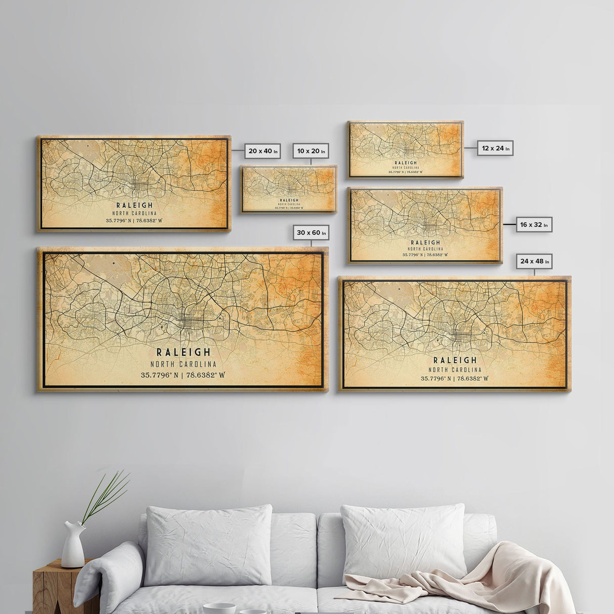 Raleigh North Carolina map print poster or framed canvas, Raleigh map print poster canvas, Raleigh city map Canvas print, Vintage Travel Art