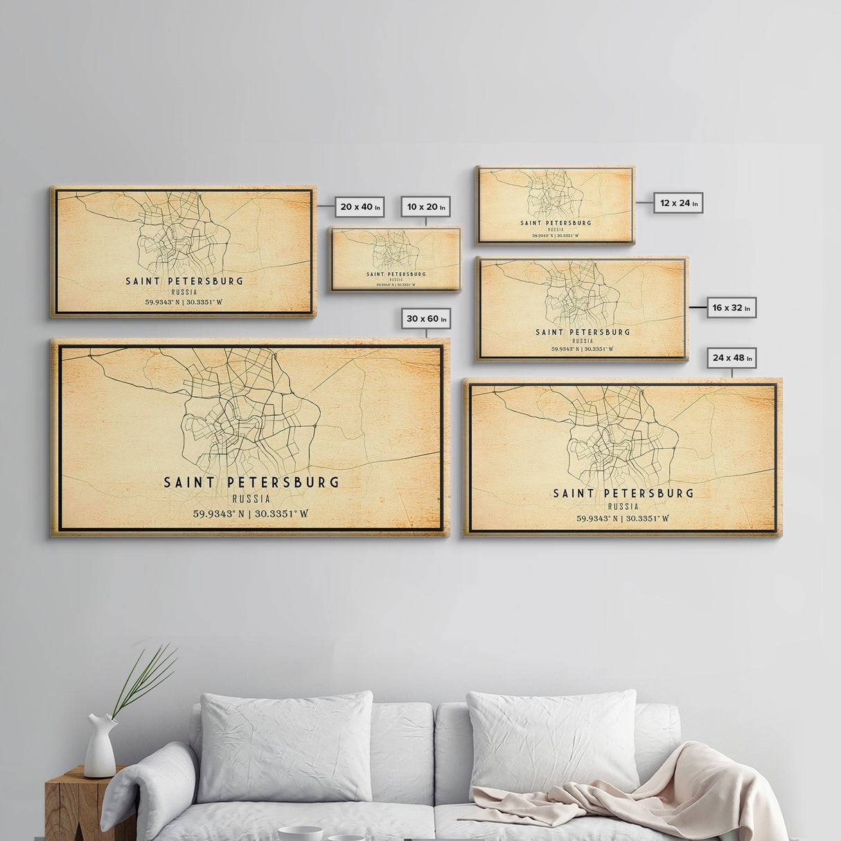 Saint Petersburg map print poster or framed canvas, St. Petersburg Russia map print canvas, city map print poster canvas, Vintage Travel Art