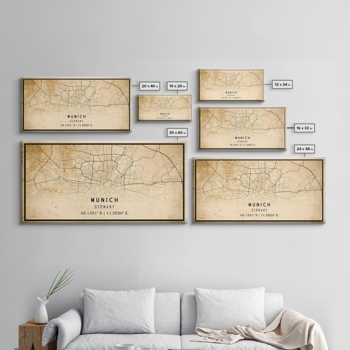 Munich map print poster or framed canvas, Munich Germany map print poster canvas, Munich city map print poster canvas, Vintage Travel Art