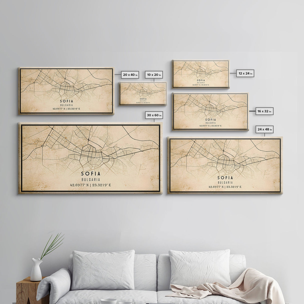 Sofia Bulgaria map print poster or framed canvas, Sofia map print poster canvas, Sofia city map print poster canvas, Vintage Travel Art