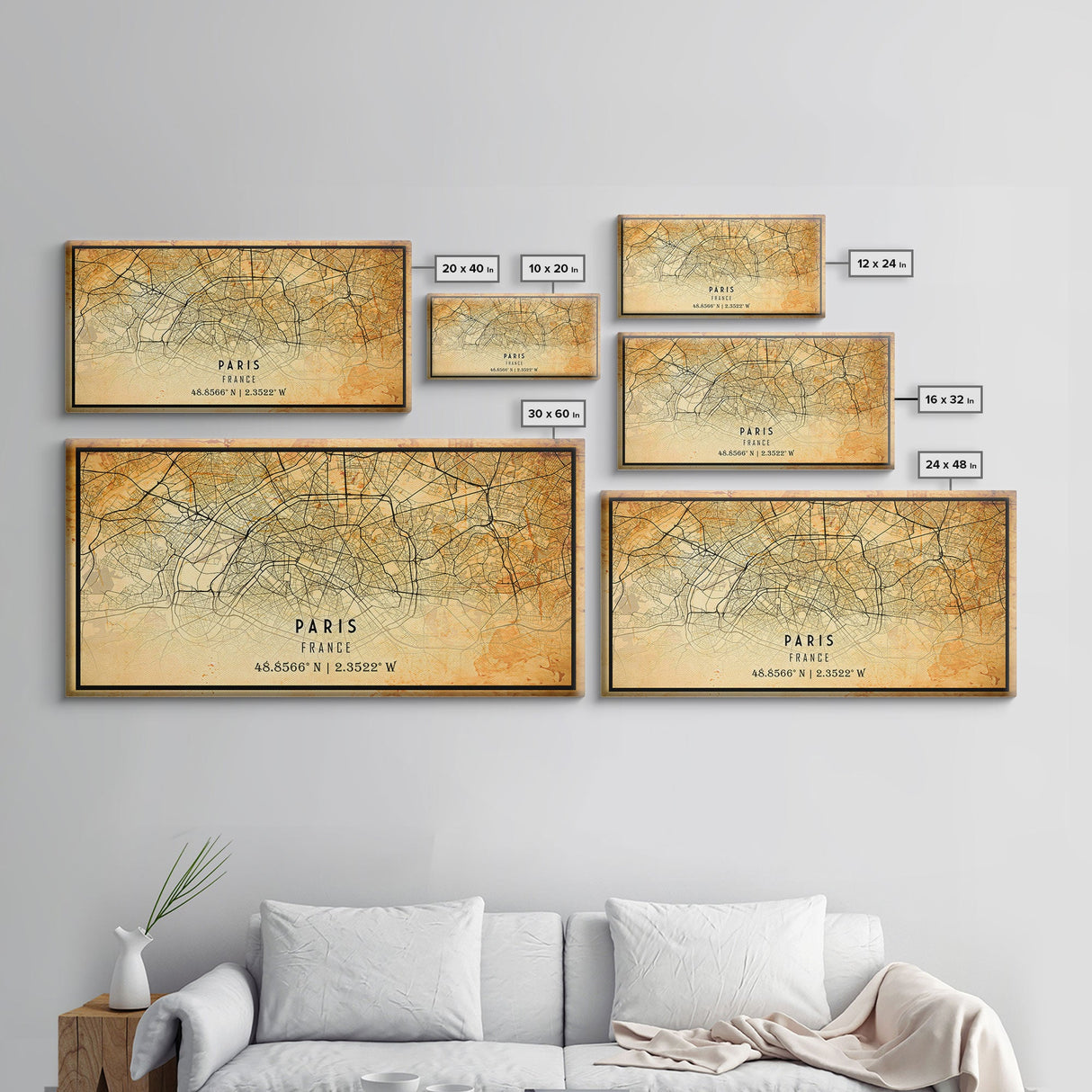 Paris France map print poster or framed canvas, Paris map print poster canvas, Paris France city map print poster canvas, Vintage Travel Art