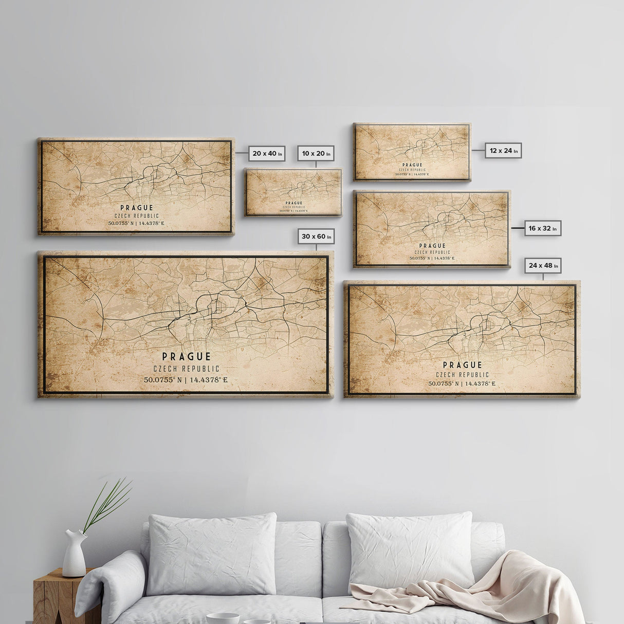 Prague Czech Republic map print poster or framed canvas, Prague map print poster canvas, city map print poster canvas, Vintage Travel Art