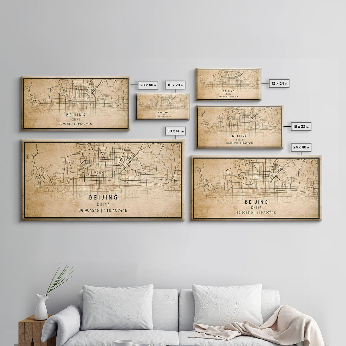 Beijing China map print poster or framed canvas, Beijing map print poster canvas, Beijing city map print poster canvas, Vintage Travel Art