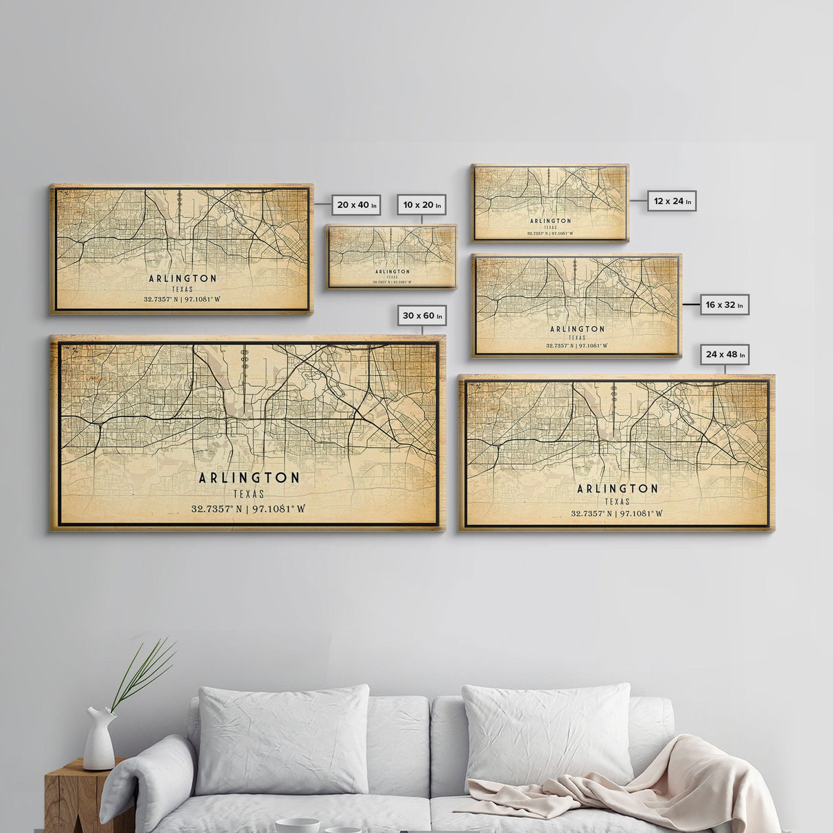 Arlington Texas map print poster or framed canvas, Arlington map print poster canvas, Texas city map print poster canvas, Vintage Travel Art