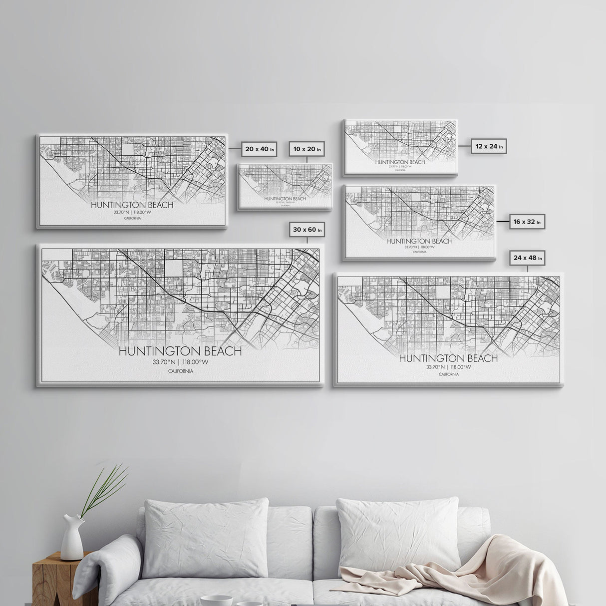 Huntington Beach City Map, California Map, Map Art, Modern Art, Wall Art, Canvas Art, Coastal Wall Art, Ocean Wall Art, Travel Gifts For Men