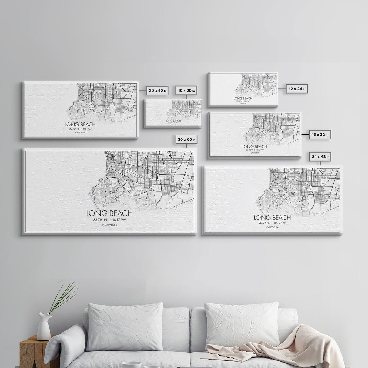 Long Beach City Map, California Map, Map Art, Modern Art, Wall Art, Canvas Art, Beach Home Wall Art, Gift For Her, College Apartment Art