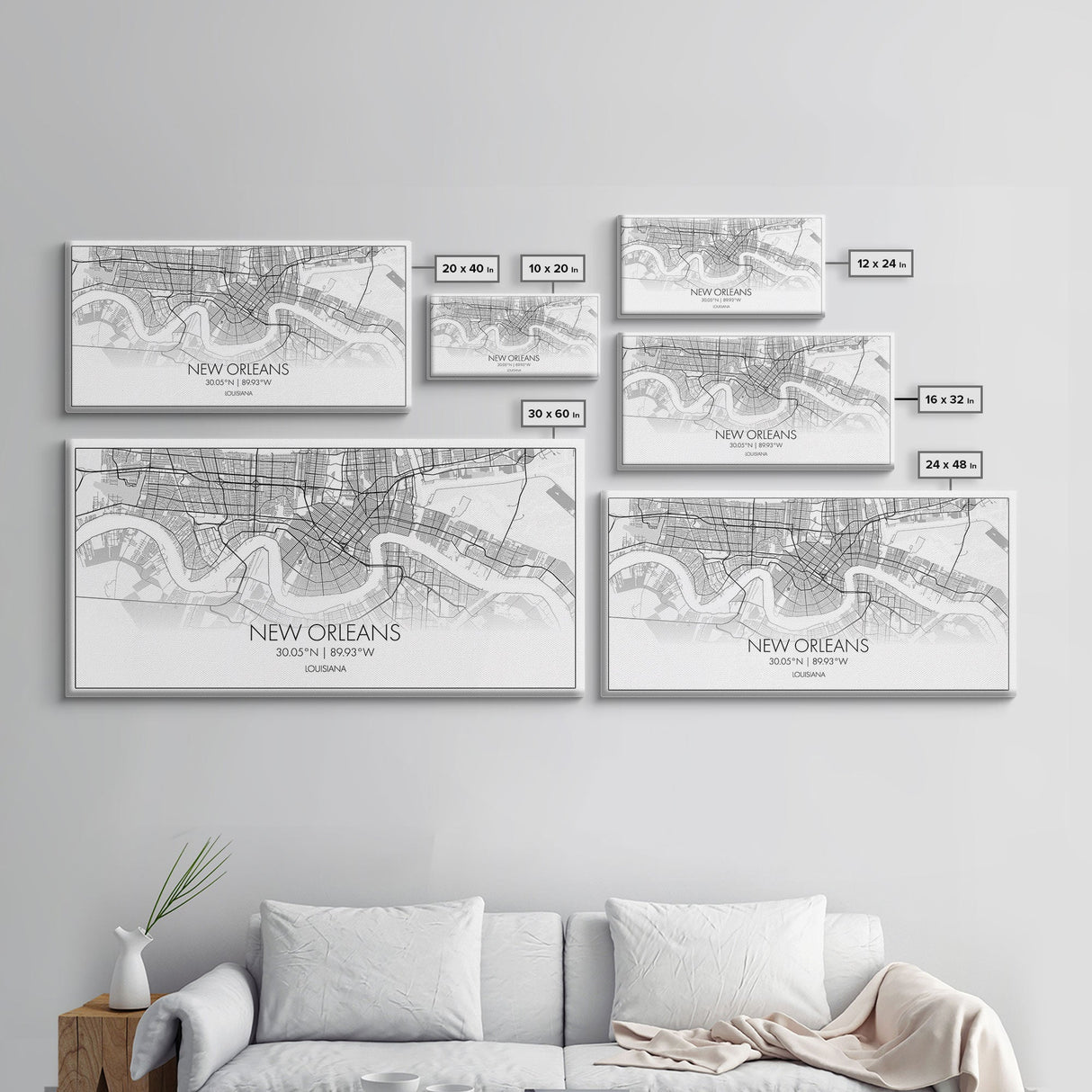 New Orleans City Map, Louisiana Map, Map Art, Minimalist Wall Art, Wall Art, Canvas Art, Housewarming Gift, Trendy Wall Art, Panoramic Art