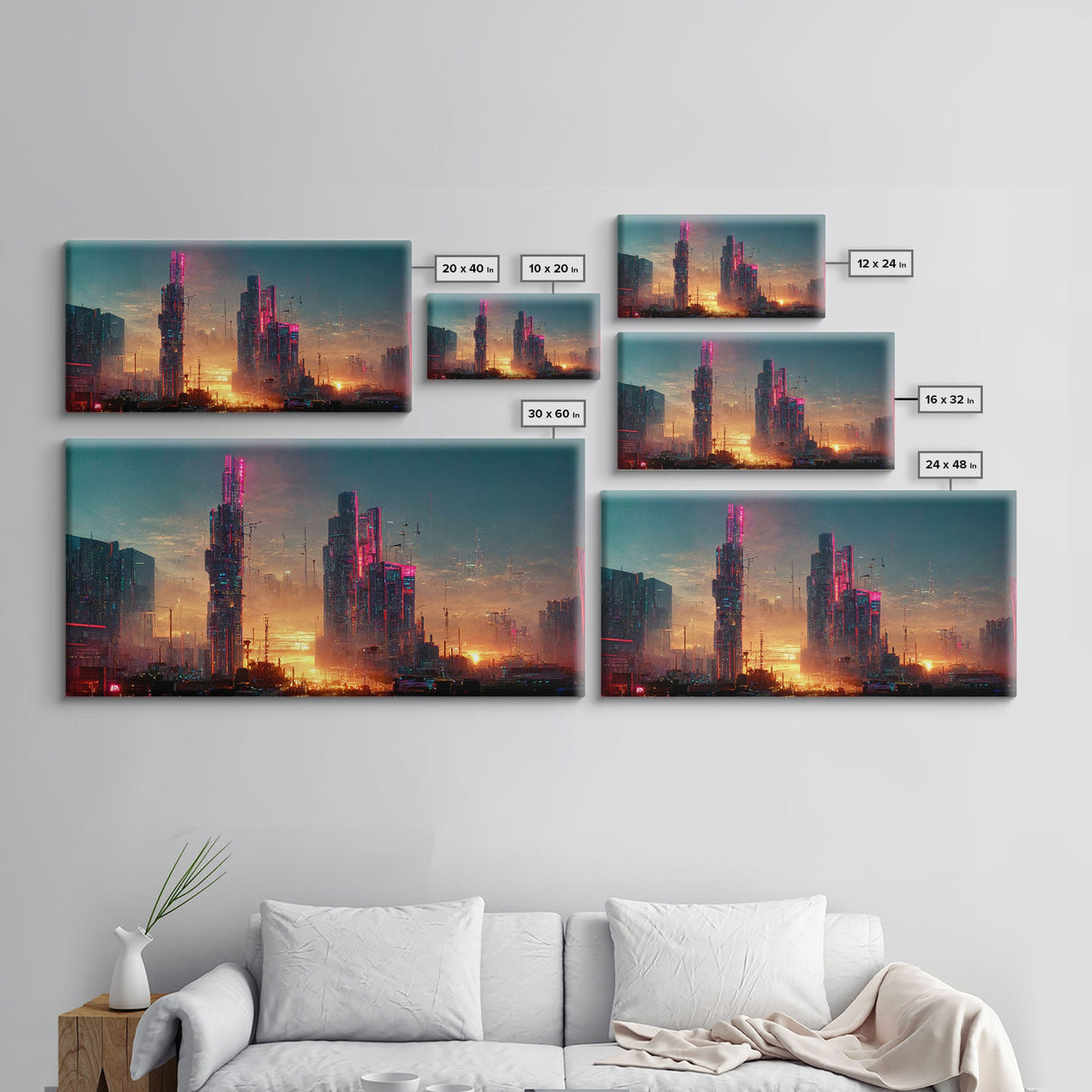 Cyberpunk Cityscape Dystopian City Futuristic Sunset Fine Art Print, Wall Art Print, Wall Décor, Wall Poster