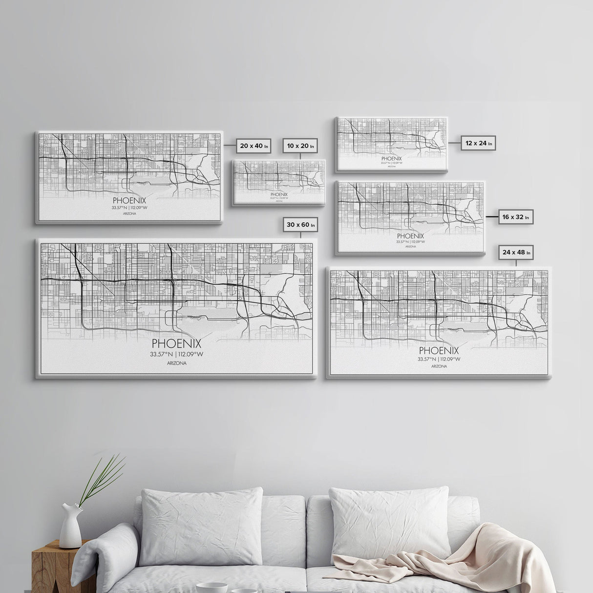 Phoenix City Map, Arizona Art, Map Print, Minimalist Wall Art, Wall Art, Canvas Art, Client Gift, Teen Girl Room Décor, Panoramic Wall Art