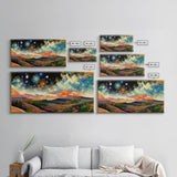 Night Starry Sky Landscape On Canvas Print Colorful Night Sky Painting Nature Painting Living Room Wall Art Spiritual Starry Painting