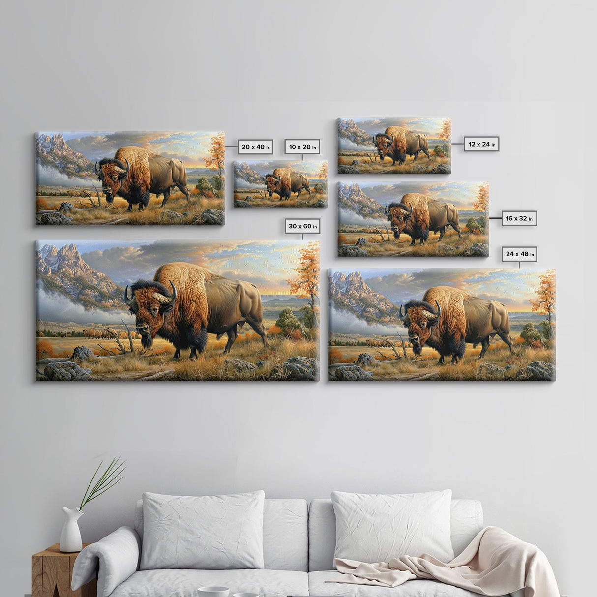 Majestic Bison in Autumn Landscape, Framed Canvas Print, Perfect for Living Room Art, Rustic Home Decor, Western Themed Bedroom Wall Art