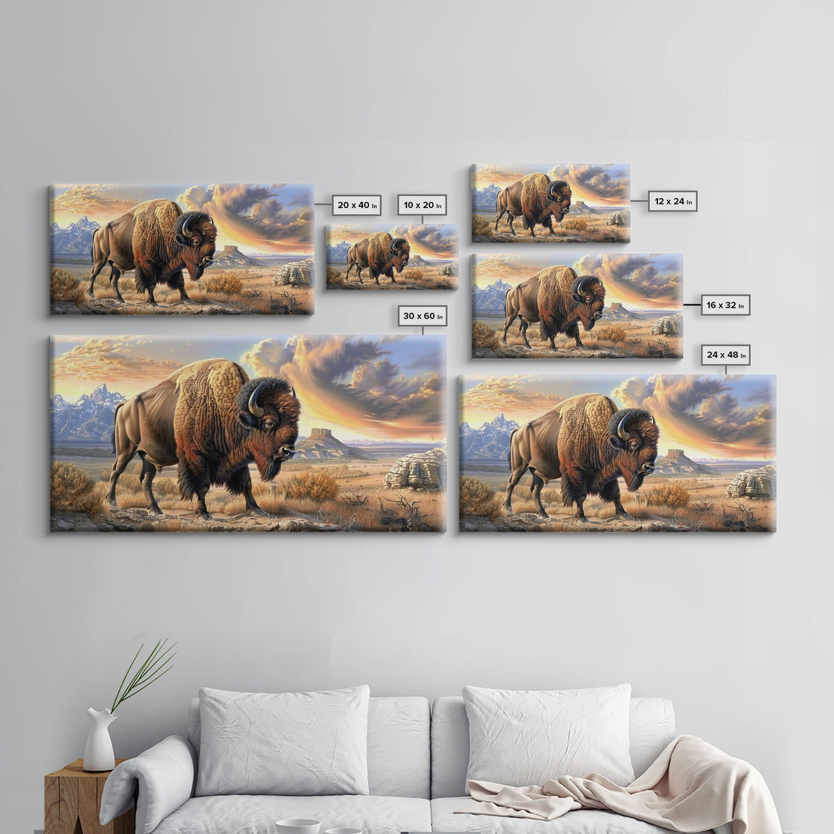 Lone Bison Roaming the Plains, Framed Canvas Print, Great for Living Room Art, Rustic Home Decor, Western Style Bedroom Wall Art