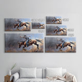 Powerful Rodeo Horse in Mid-Buck, Striking Framed Canvas Print, Perfect for Living Room Art, Western Bedroom Decor, Cowboy Wall Art