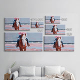 Serene Beach Horse Riding Scene, Elegant Framed Canvas Print, Ideal for Coastal Living Room Art, Beach Bedroom Decor, Horse Wall Art