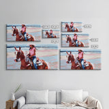 Cowgirl on Horse at the Beach, Stunning Framed Canvas Print, Ideal for Coastal Living Room Art, Beach Bedroom Decor, Equestrian Wall Art