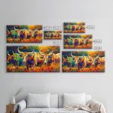 Vibrant Cattle in Abstract Art Style, Perfect for Living Room Art, Framed Canvas Print, Bedroom Decor, Home Decoration, Farmhouse Decor