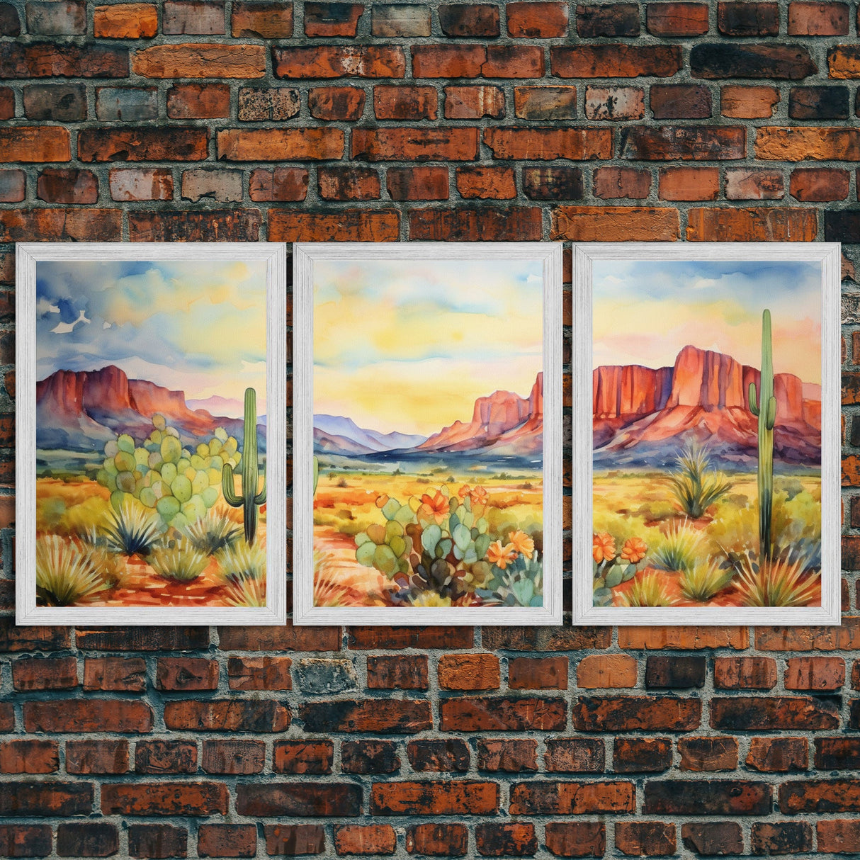 Southwestern Room Decor, Retro Desert Art, Set Of 3, Framed Canvas Prints, Wall Decor, Nursery Decor, Living Room Decor, Home Decor