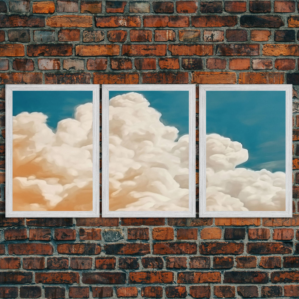 Framed Canvas Wall Art Set of 3 Pastel Clouds, Navy Blue Sky, Nature Landscape Prints, Minimalist Modern Art Nature Boho Wall Decor