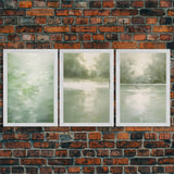 Framed Canvas Wall Art Set of 3 Green Abstract Landscape Print Modern Art Minimalist Decor, Boho Wall Art, Country Decor, Mint Green Art