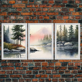 Framed Canvas Wall Art Set of 3 Pastel Mountain Range Lake Nature Landscape Prints Minimalist Modern Art Woodland Nursery Decor Office Art