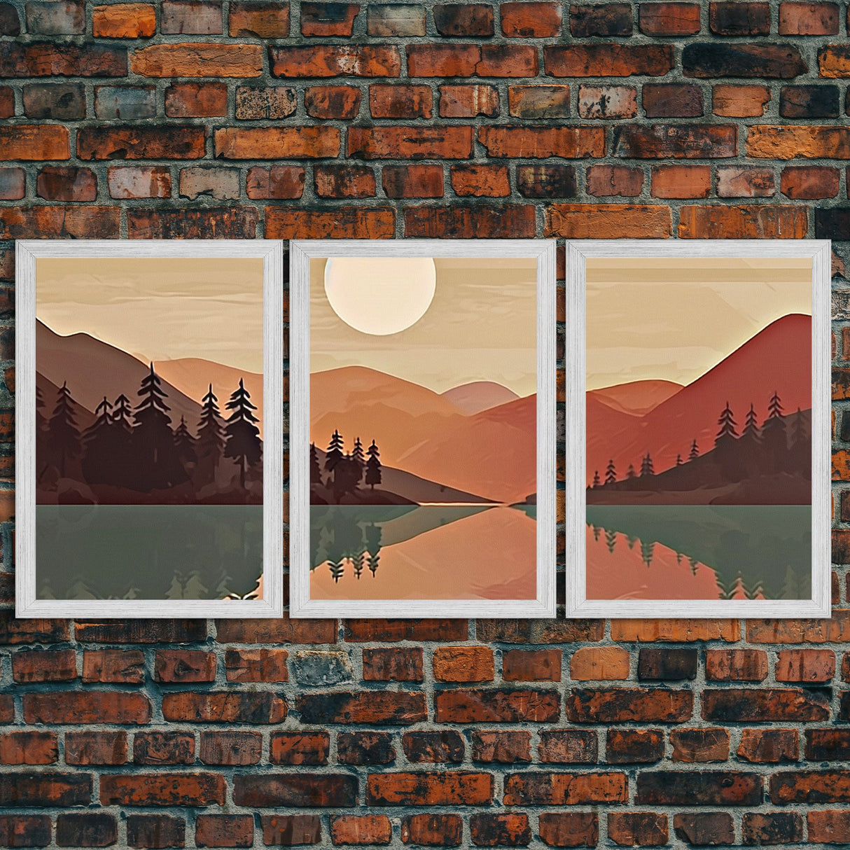 Boho Wall Art Prints, 3 Panel Canvas Art, Pacific Northwest Sunset, Boho Wall Art Set Minimalist Modern Mid Century Abstract Forest Wall Art