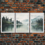 3 Piece Triptych Canvas Print Set, Oil Painting Landscape Painting, Tropical River Scene, Minimalist Boho Decor