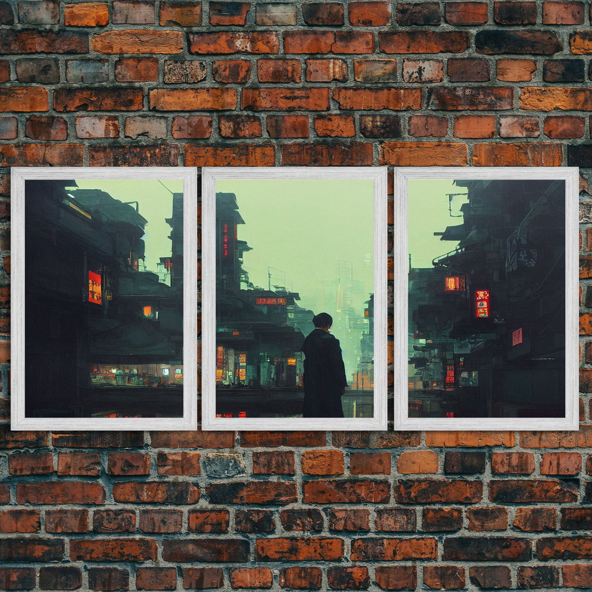 80s Style Cyberpunk Tokyo, Retrofuturism, Dystopian art, 3 piece wall art, 3 piece canvas print