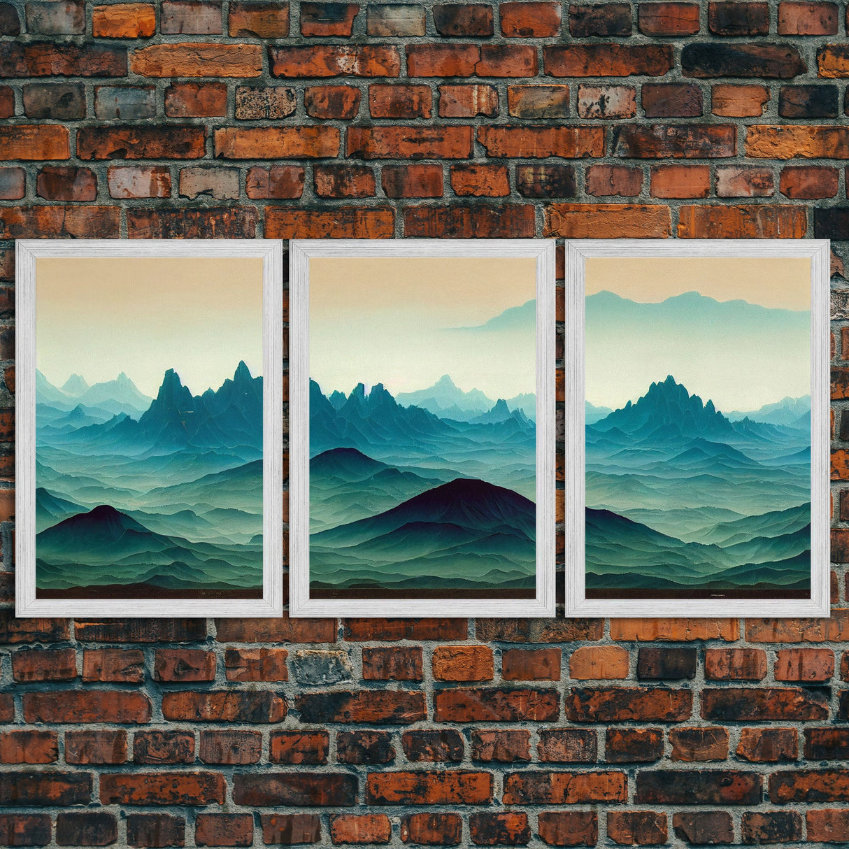 Emerald green rolling hills, fantasy mountains, 3 piece wall art, 3 piece canvas print, cool home wall decor