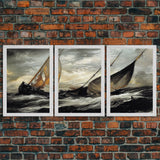 Shipwreck at Sea, Nautical Art, Disaster art, 3 piece wall art, 3 piece canvas print, cool home wall decor