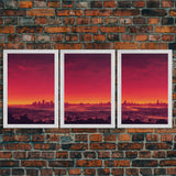 Los Angeles on Fire, Wildfire Art, Abstract City Skyline, 3 piece wall art, 3 piece canvas print